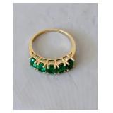 14K Gold Ring w Green Stones- Size 8.25