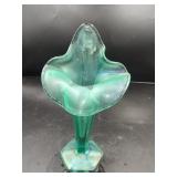 Fenton Green Stretch Glass Jack in the Pulpit Vase