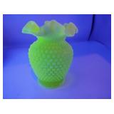 Fenton Hobnail Uranium Ruffled Vase