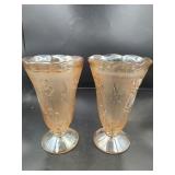 (2) Jeannette Glass "Iris and Herringbone" Vases