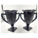 (2) L. E. Smith Black Amethyst Dancing Nymph Vases