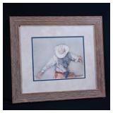 Framed Watercolor of Cowboy Scene