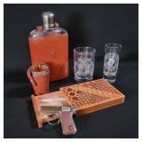 Leather Flask Set with Glassware