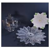 Glass Cake Plate and Poinsettia Tray