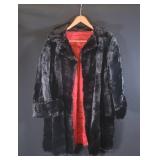 Black Mid-Thigh Fur Coat