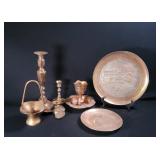 Brass Candleholders and Plate Set