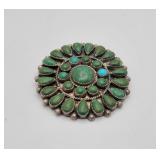 Tested Silver Pin with Green Stones