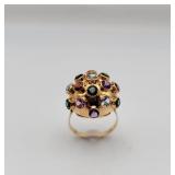 18K Gold Dome Ring with Gemstones