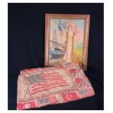 Framed Patriotic Print and Quilt