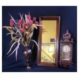 Wood Clock, Mirror, Bronze Vase