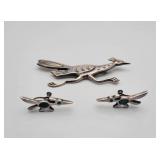 Silver Roadrunner Brooch and Earrings