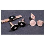 10K Gold Cuff Links & Tie Clasp Set