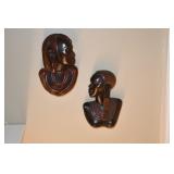 Pair of Wooden Hand Carved African Busts
