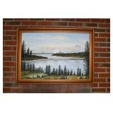 Signed Acrylic Lake Mountain Framed Artwork