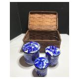 3 Graduated Enamel Jars with Basket