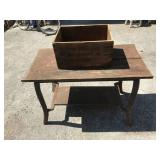 Vintage Worktable with Advertising Box