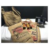 Leather Purse and Burlap Bag Lot