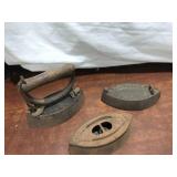 3 Antique Cast Iron Irons
