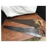 Two Vintage Handsaws with Wooden Handles