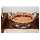 Straw & Metal Holly Berry Basket