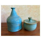 Blue Ceramic Vase and Lidded Bowl