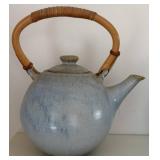 Signed Ceramic Teapot w/ Bamboo Handle