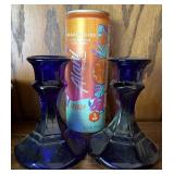 Cobalt Blue Glass Candlesticks