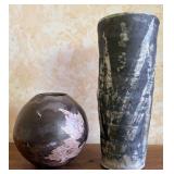 Studio Pottery Vase and Round Vessel