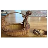 Wicker Swan-Shaped Basket Pair