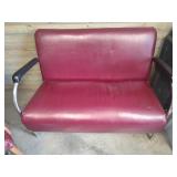Vintage Metal Bench Seat with Maroon Vinyl