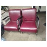 2 Vintage Metal Chairs with Maroon Vinyl