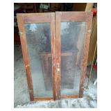 2 Antique Wood Framed Glass Pantry Doors
