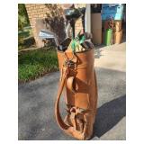 Vintage Wilson Leather Golf Bag with Clubs
