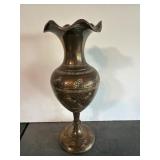 Decorative Brass Vase with Engraved Floral Design
