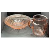 Pink Depression Glass Bowl and Pitcher