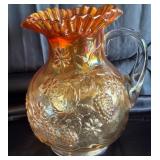 Carnival Glass Pitcher with Floral Motif