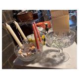 Crystal and Clear Glass Candlestick Holders and Bo