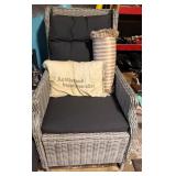 Gray Wicker Armchair with Cushions and Pillows
