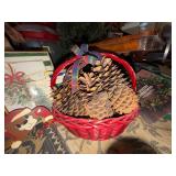 Christmas Decor Lot with Basket, Artwork, and Book