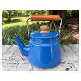 Dansk Blue Enamel Tea Kettle with Teak Wood Handle