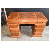 Vtg Leather Top Double Pedestal Desk