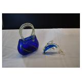 Blown Glass Purse & Dolphin