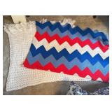 Two Crochet Blankets, White and Multicolor