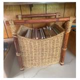 Wicker Book Basket with Cookbooks