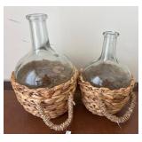 Glass Bottles in Wicker Holders