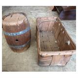 Wooden Barrel and Basket with Metal Detailing