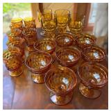 Amber Glassware Set with Pressed Design