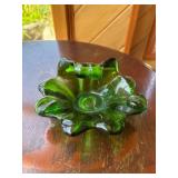 Green Ribbed Glass Ashtray