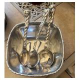 Pewter Bowl with Three Serving Utensils