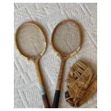 Wood Tennis Rackets and Franklin Baseball Glove
